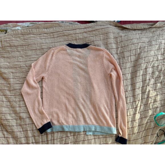 Boden 100% Linen Colorblock Cardigan | Pink & Blue | US 6 - Picture 6 of 6